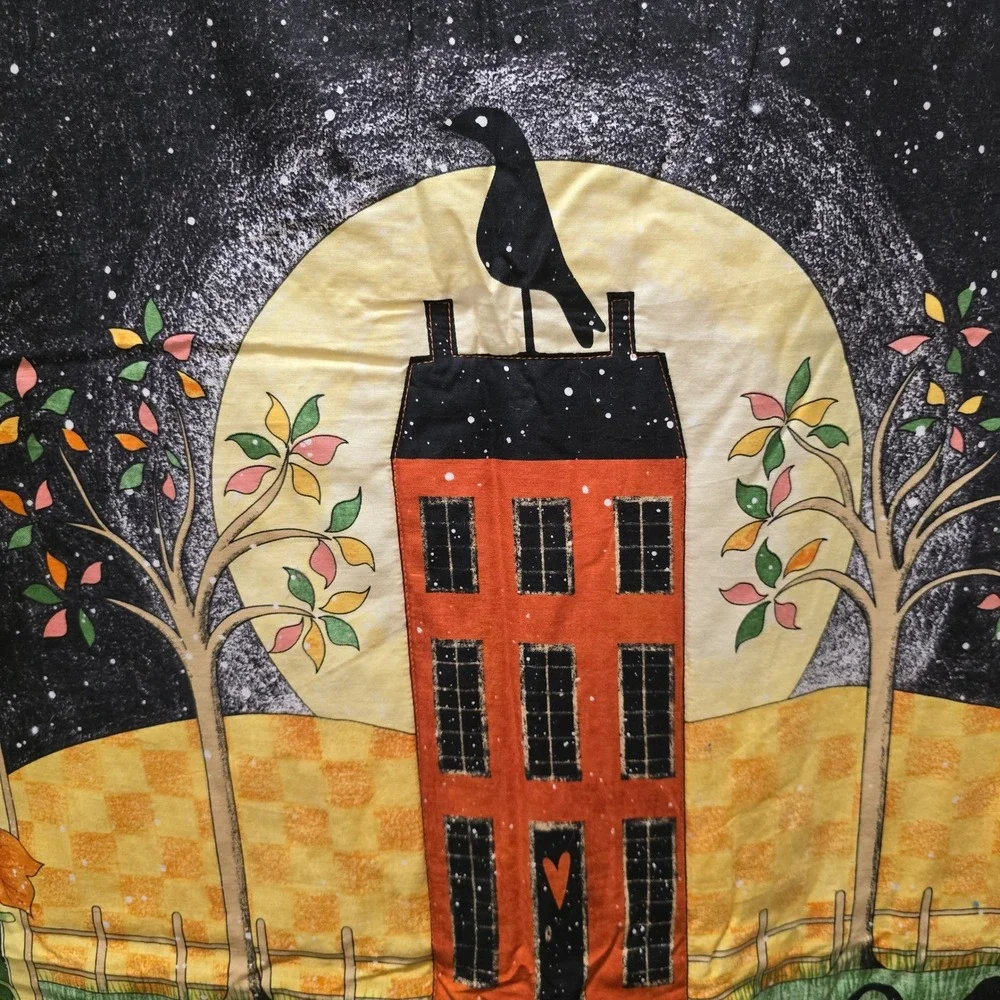 Handmade Halloween Welcome Banner Quilt Cat Pumpkin Crow House Fall Autumn Decor